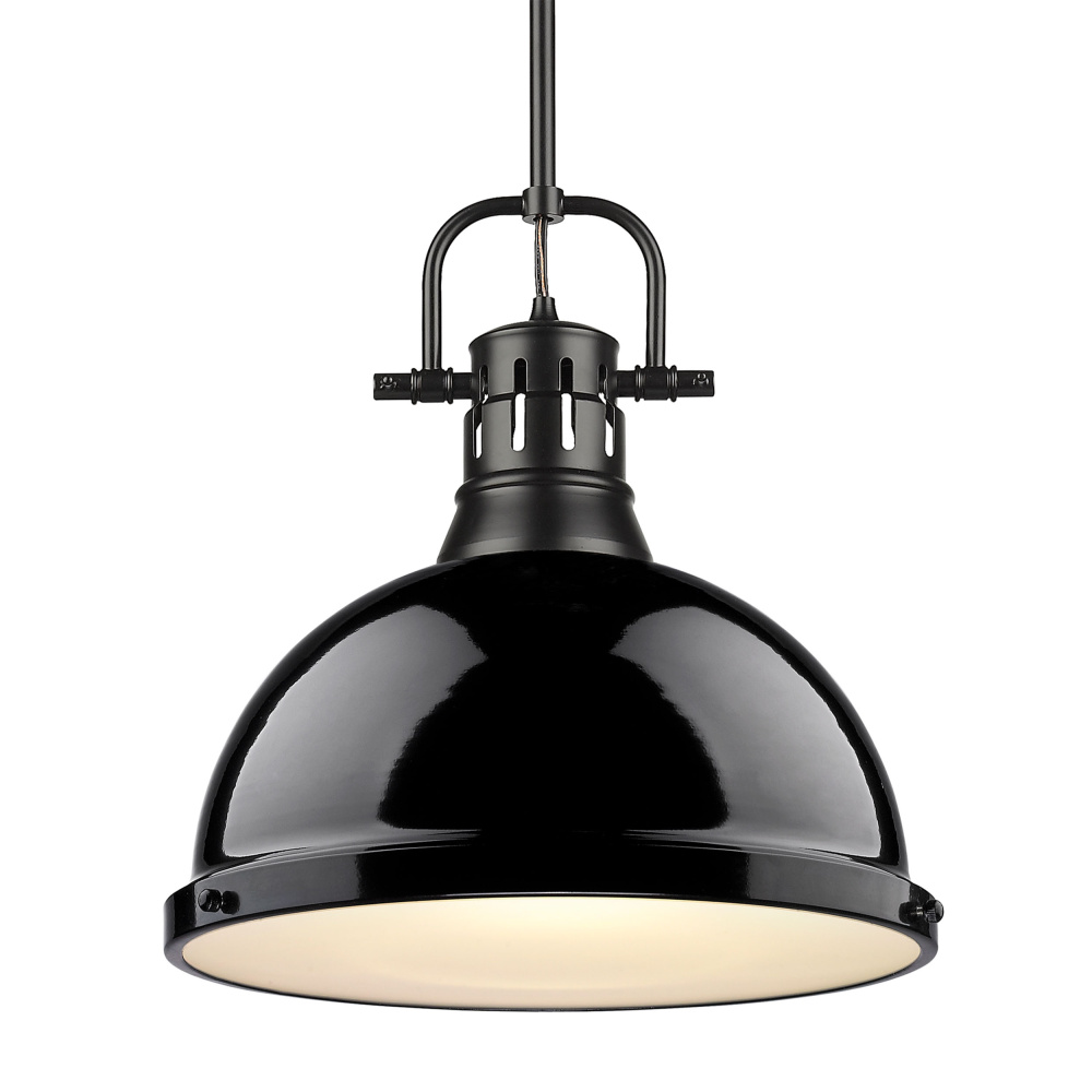Yep by Golden Lighting Duncan 1-light 14in Rod Hung Pendant in Matte Black and Black shade